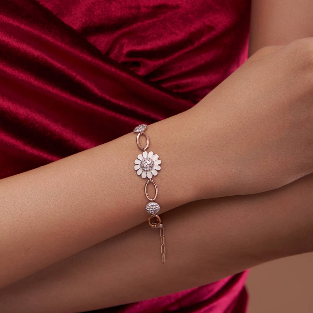 Whimsical Floral Diamond Set Bracelet : KBC0022-Yellow