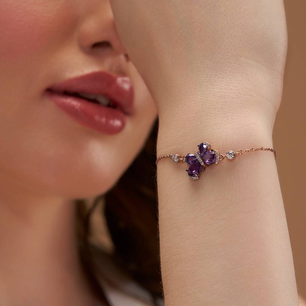 Butterfly Silver Charm Bracelet : KBC0023-Yellow