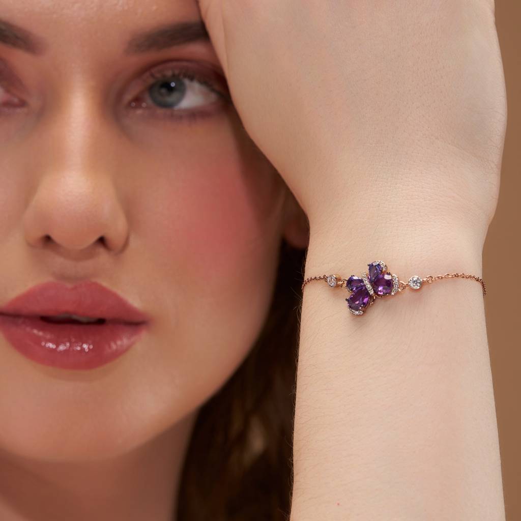 Butterfly Silver Charm Bracelet : KBC0023-Yellow