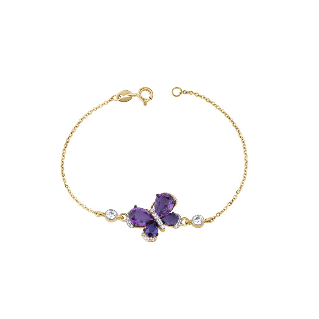 Butterfly Silver Charm Bracelet : KBC0023-Yellow
