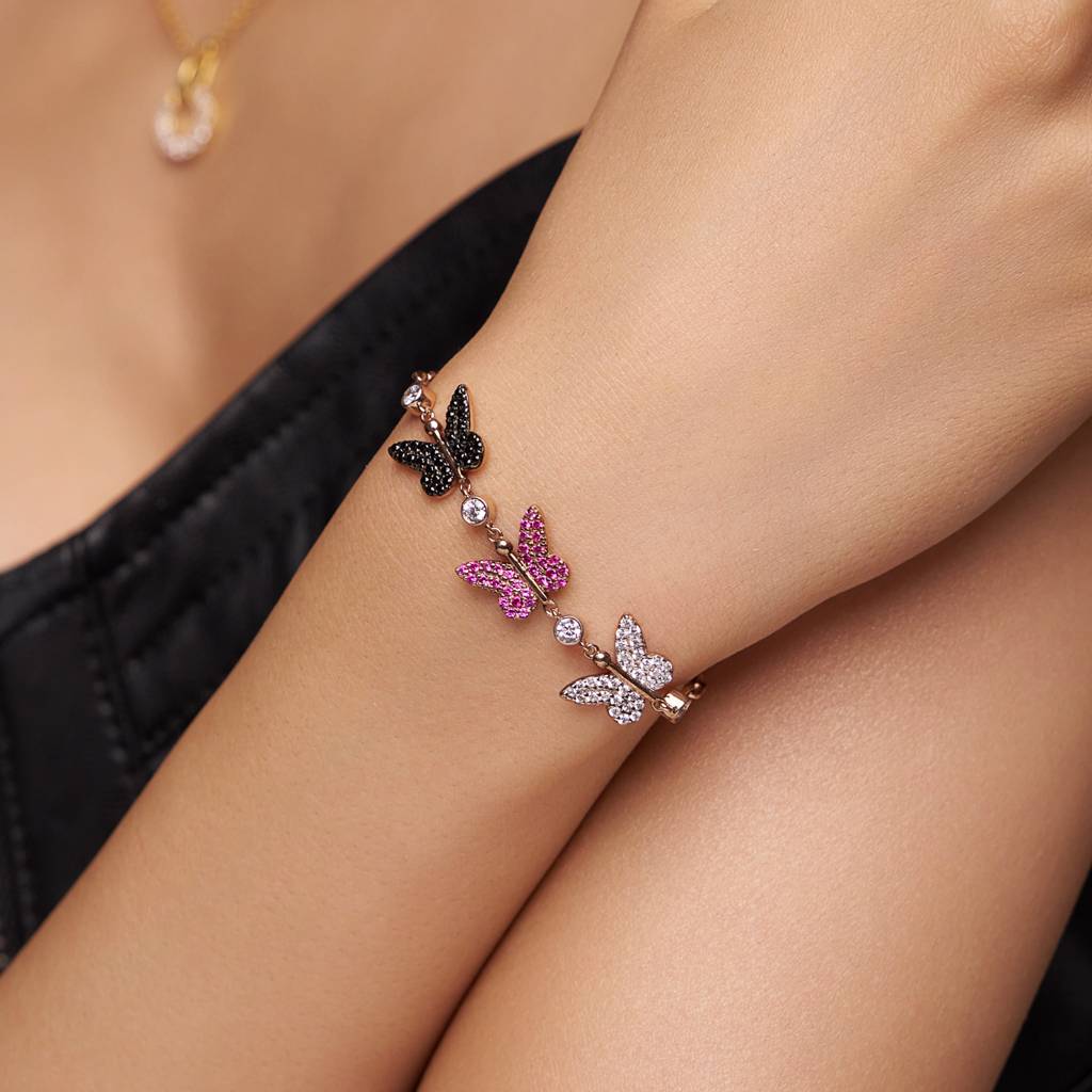 Butterfly Color Diamonds Bracelet : KBC0026-Silver