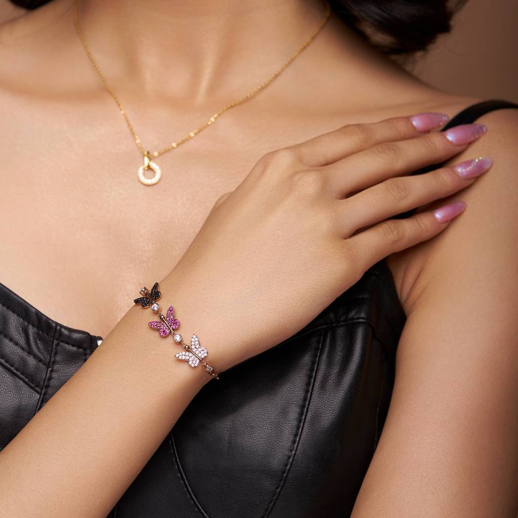 Butterfly Color Diamonds Bracelet : KBC0026-Silver