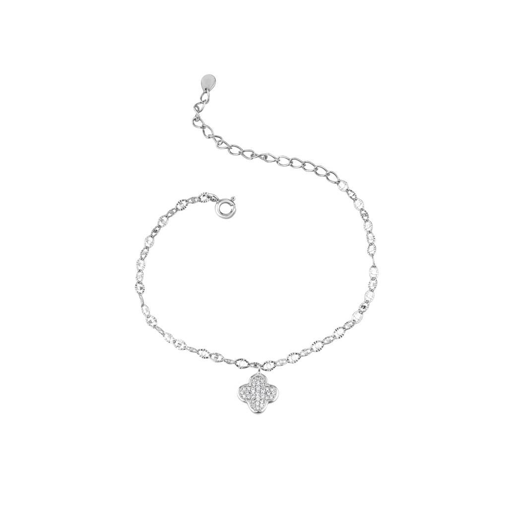 Diamond Clover Charm Bracelet : KBC0028-Silver