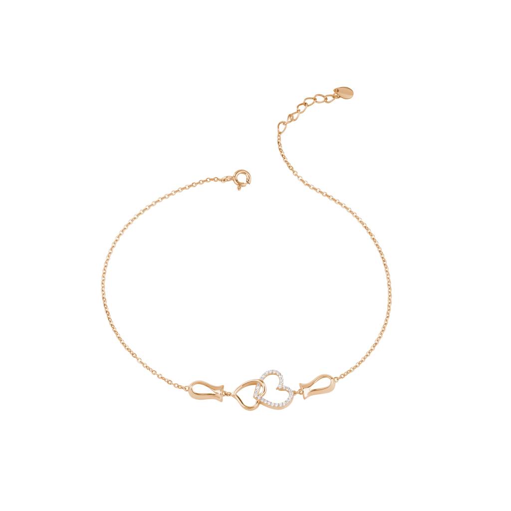 Heart Linked Charm Bracelet : KBC0041-Rosegold