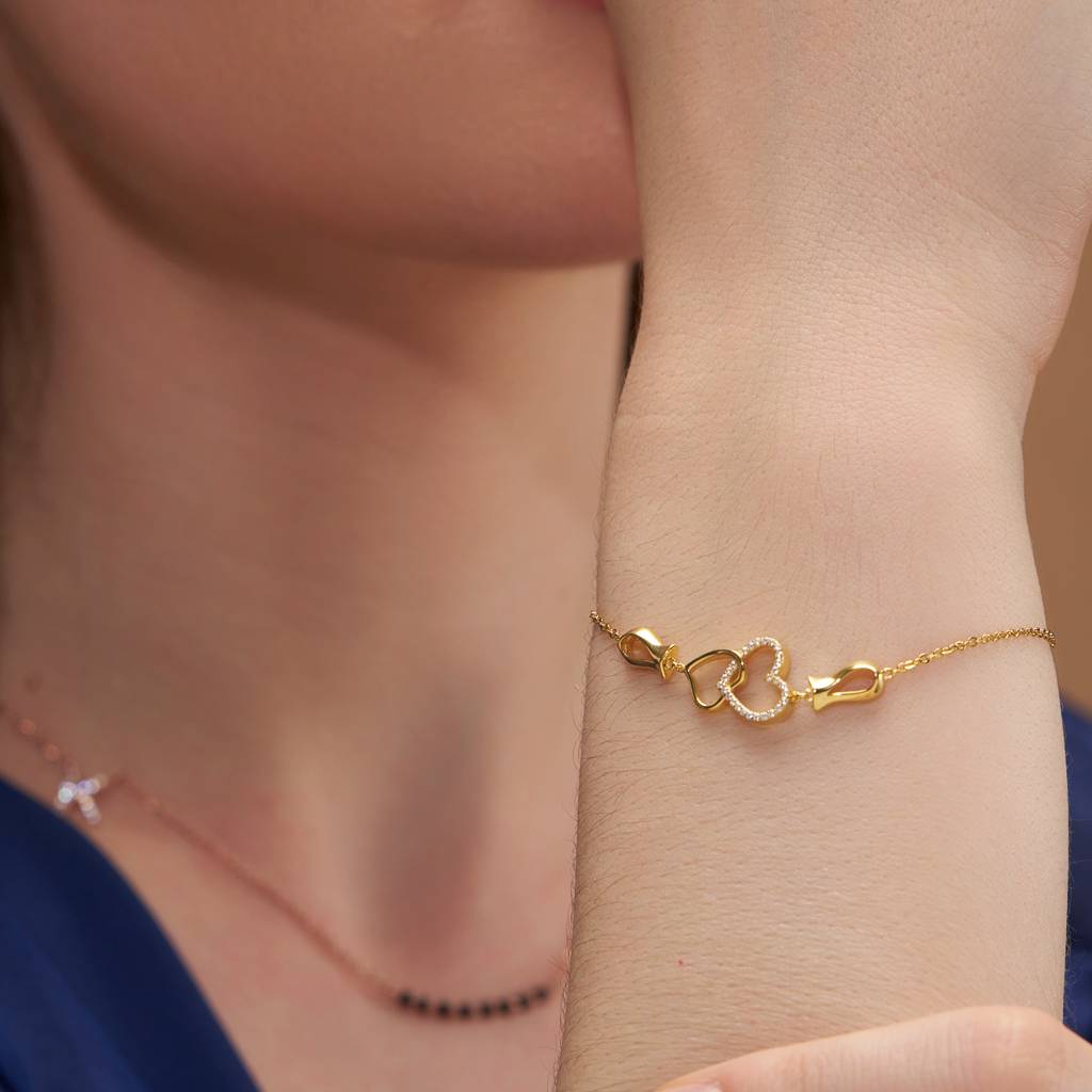 Heart Linked Charm Bracelet : KBC0041-Rosegold