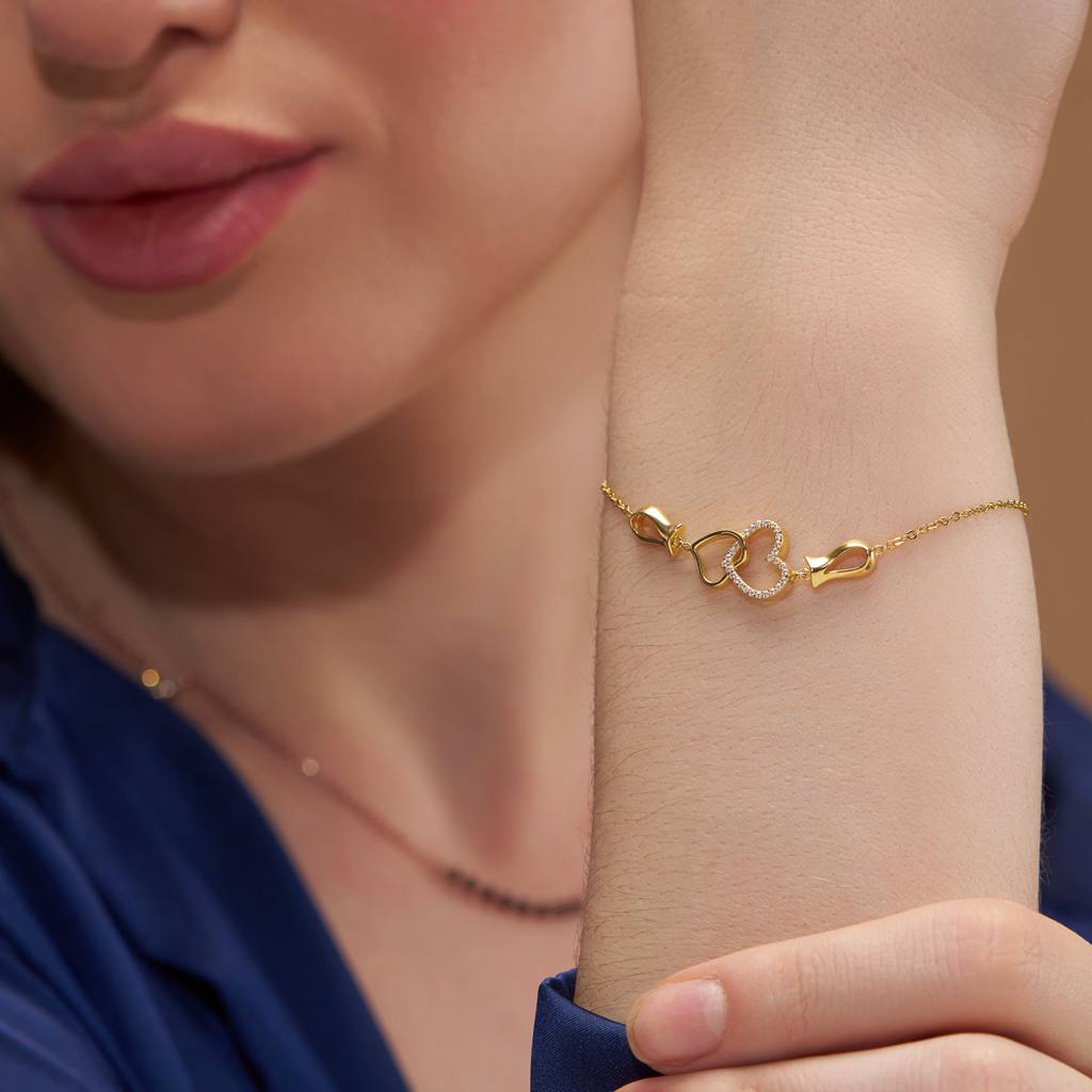 Heart Linked Charm Bracelet : KBC0041-Rosegold