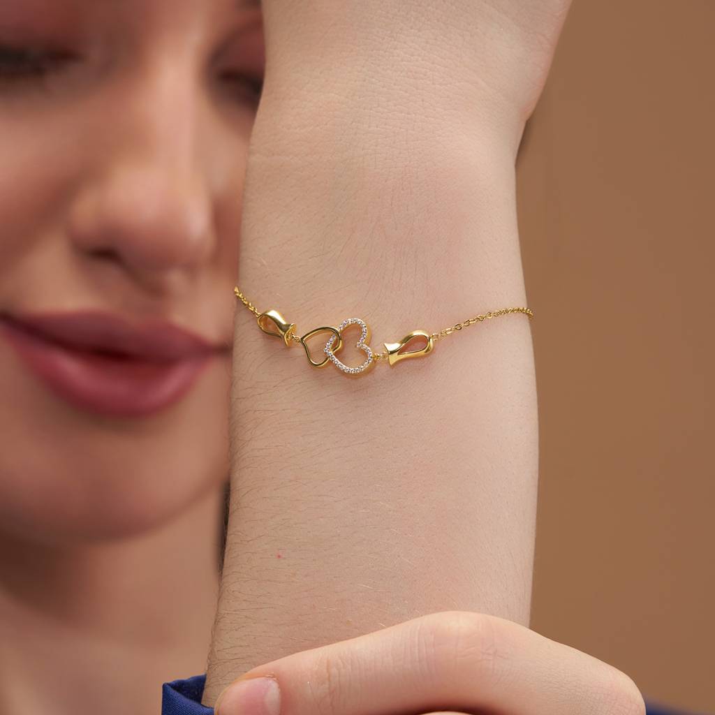 Heart Linked Charm Bracelet : KBC0041-Rosegold