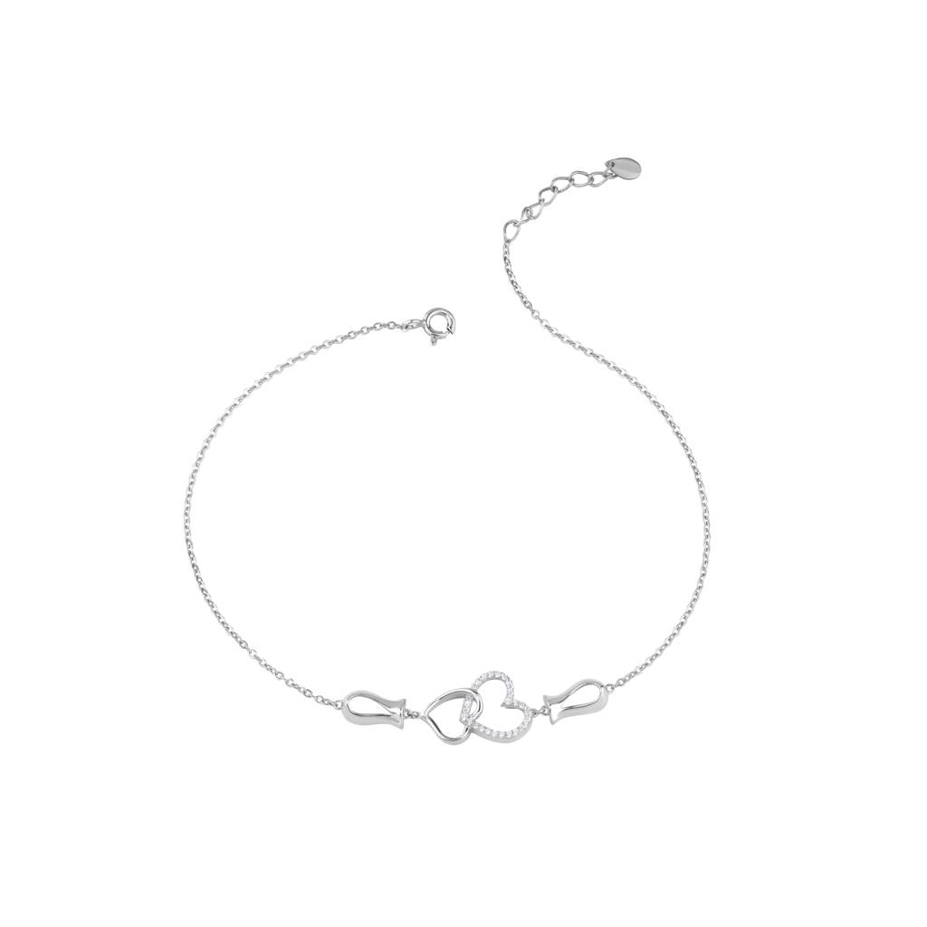 Heart Linked Charm Bracelet : KBC0041-Silver