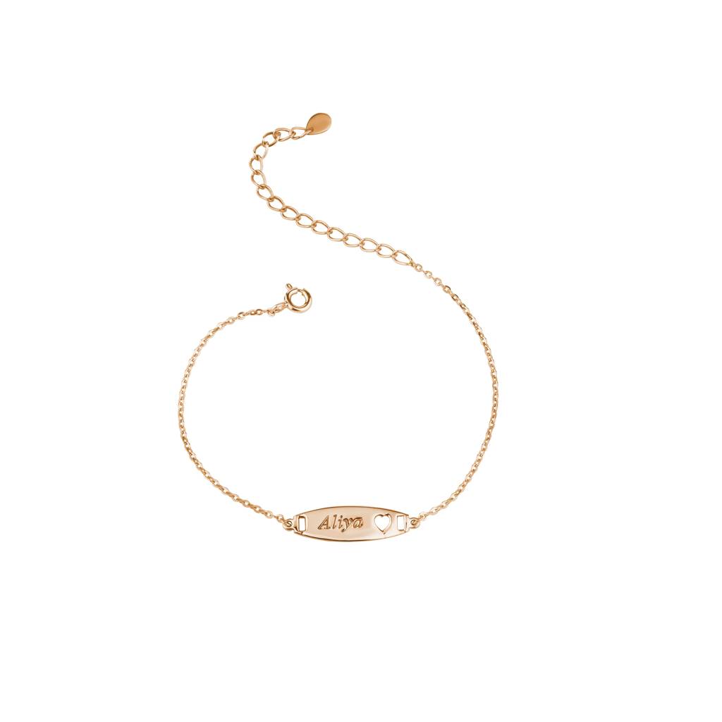 Custom Heart & Name Plate Bracelet : KBN0007-Rosegold