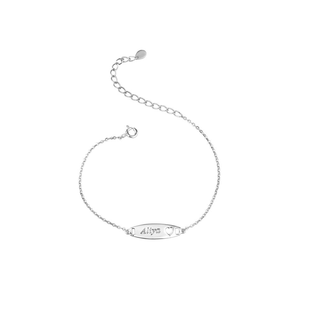 Custom Heart & Name Plate Bracelet : KBN0007-Silver