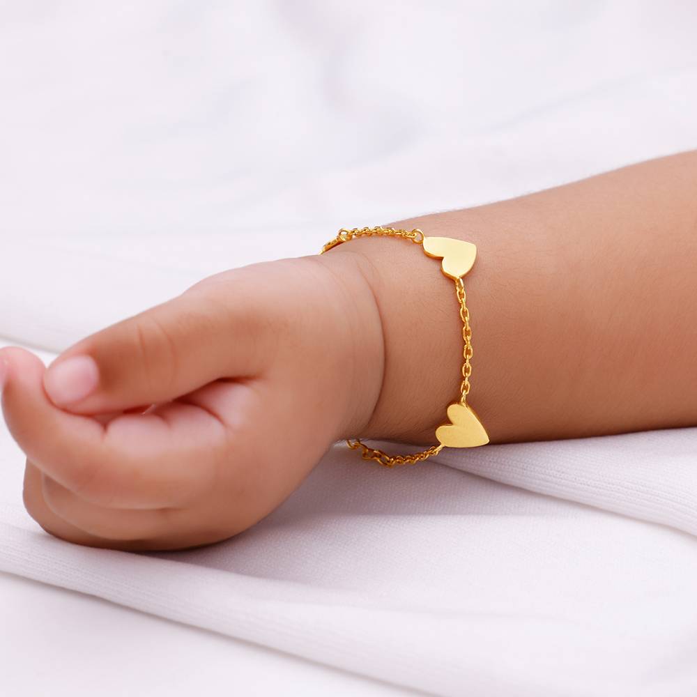 Giva 925 Silver Golden Triple Heartbeat Kids Bracelet (0 Years),  Adjustable Gifts For Kids| With Certificate Of Authenticity And 925 Stamp 