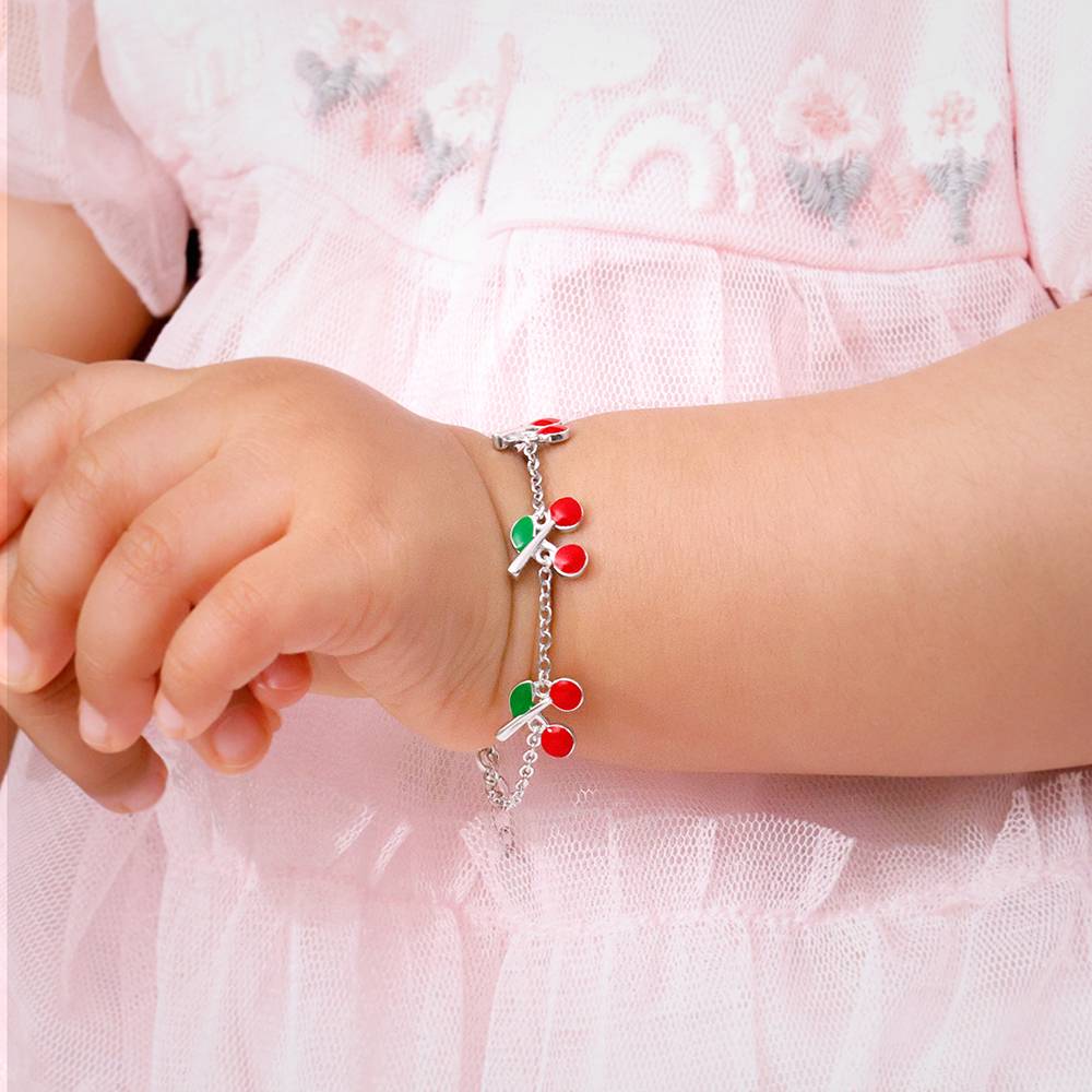 925 Silver Cherry Red Kids Bracelet (0 - 2 Years), Adjustable : KBR058