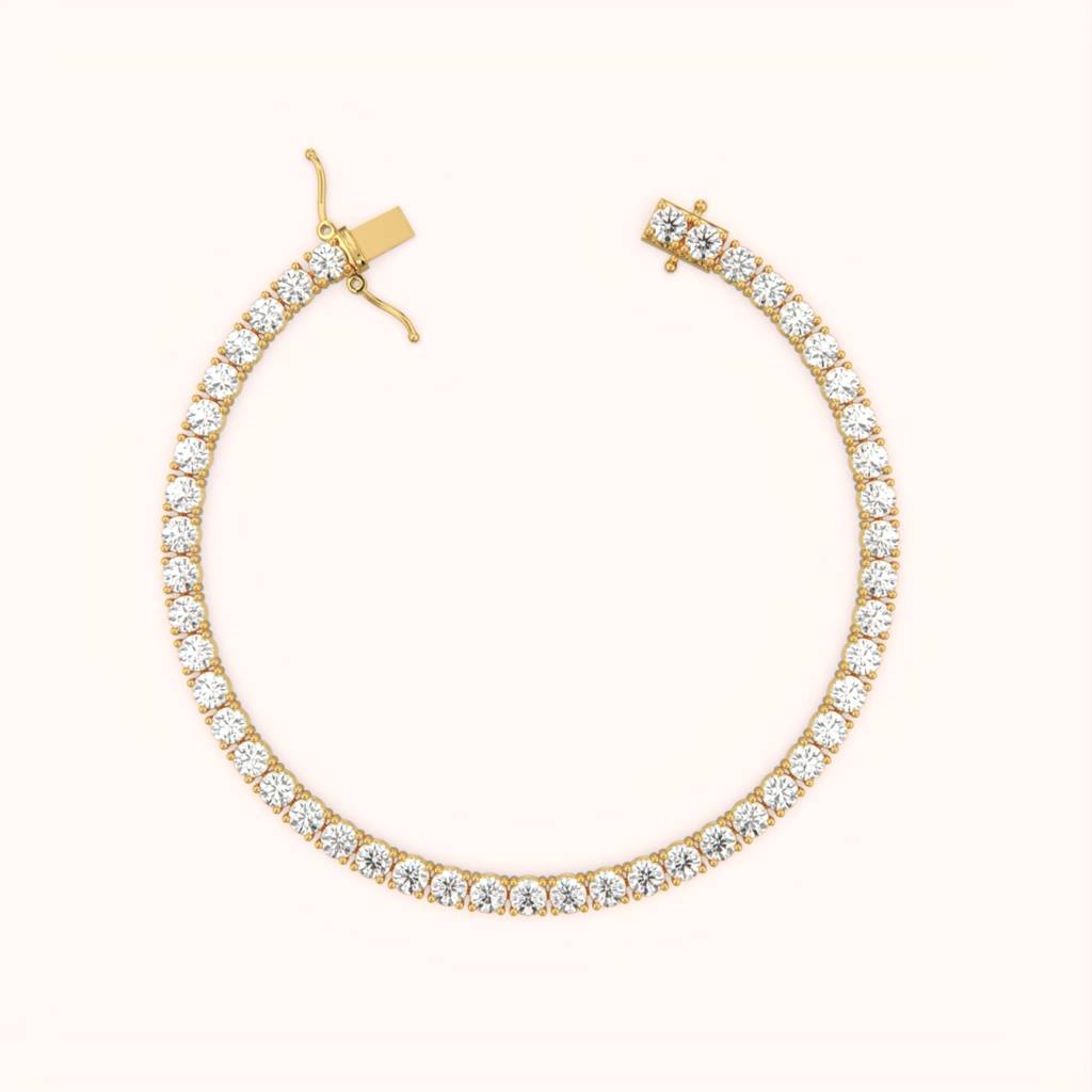 18K Gold Vermeil Round Diamond Tennis Bracelet 4Mm : KBT0003-Gold