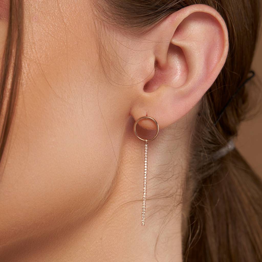 Chain Drop Earring With Circular Stud : KED0001-RoseGold