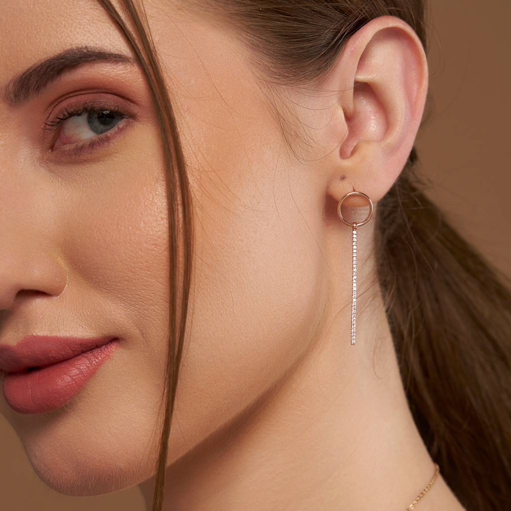 Chain Drop Earring With Circular Stud : KED0001-RoseGold