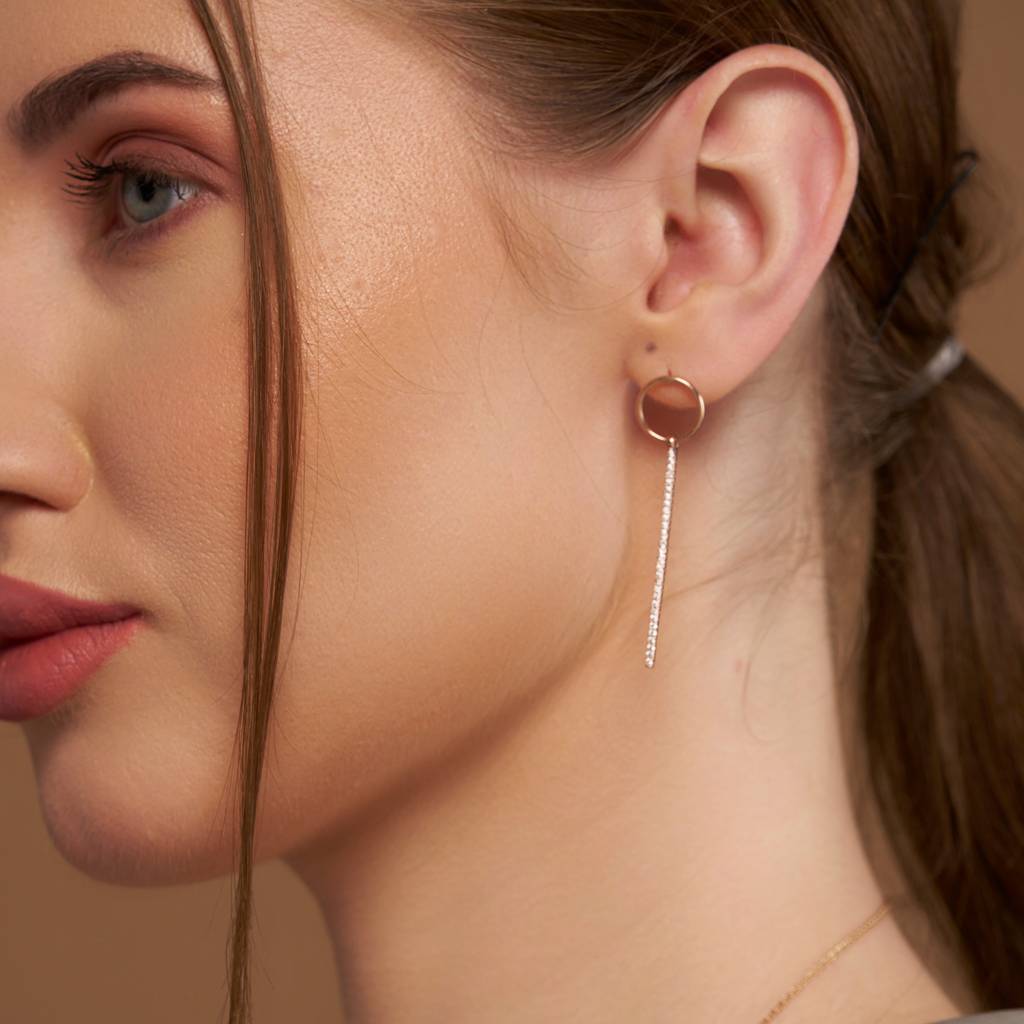 Chain Drop Earring With Circular Stud : KED0001-RoseGold