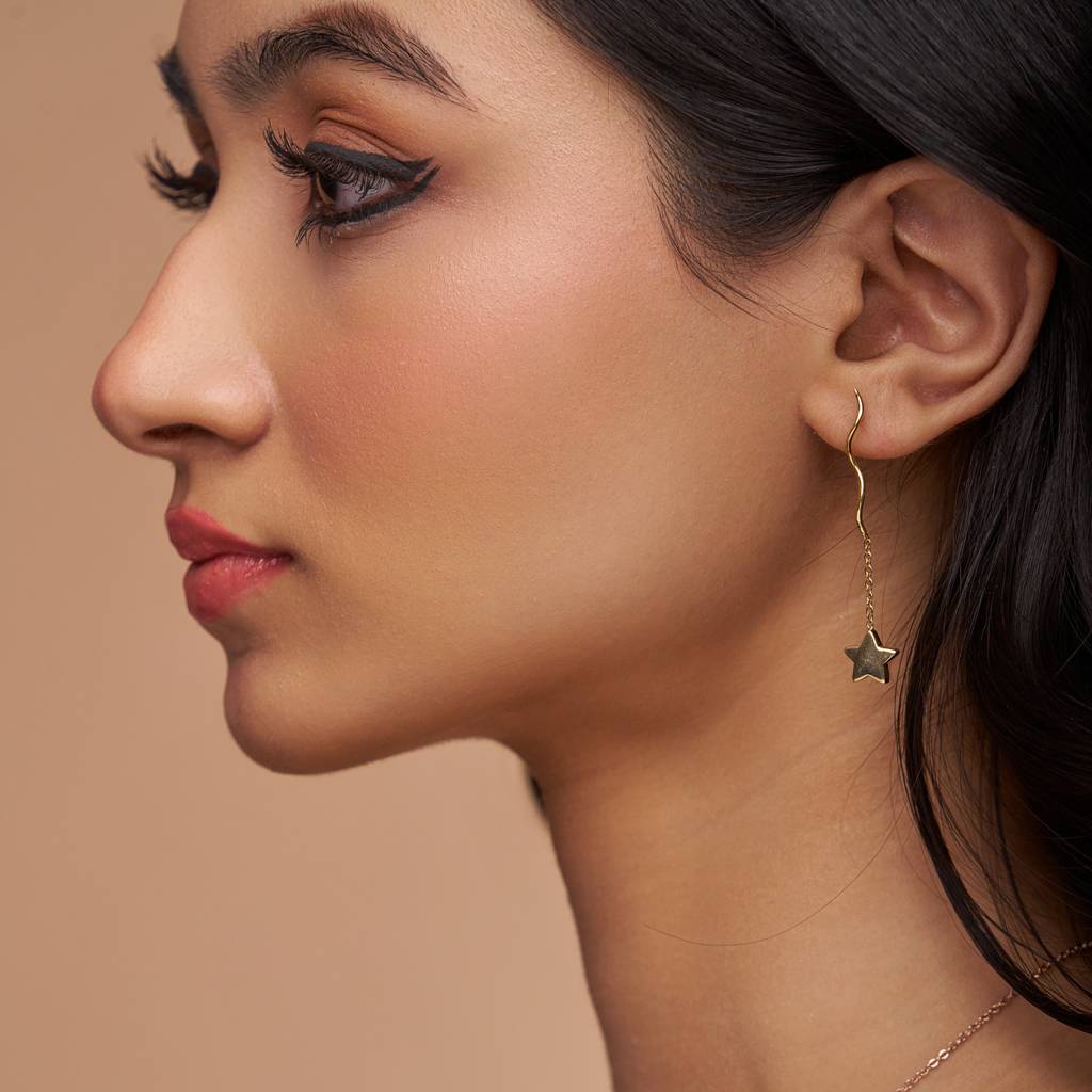 Silver Long Celestial Star Earring : KED0003-RoseGold