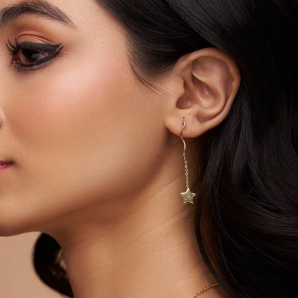 Silver Long Celestial Star Earring : KED0003-Silver