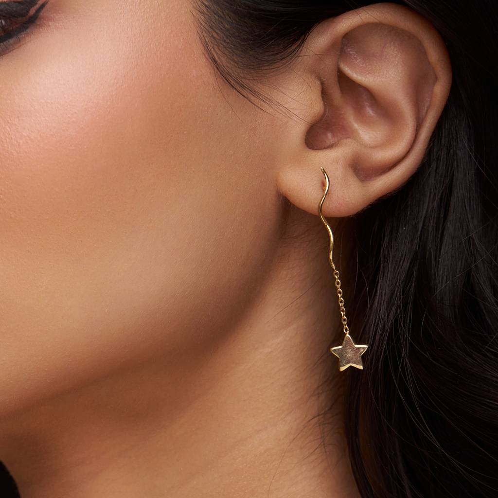 Silver Long Celestial Star Earring : KED0003-Yellow