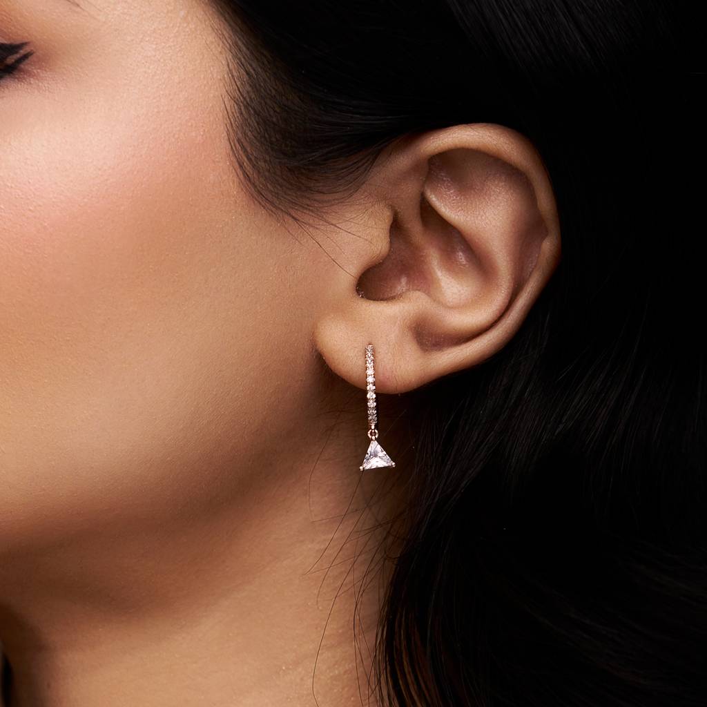 Triangle & Round Diamond Dangle Earring : KED0007-RoseGold