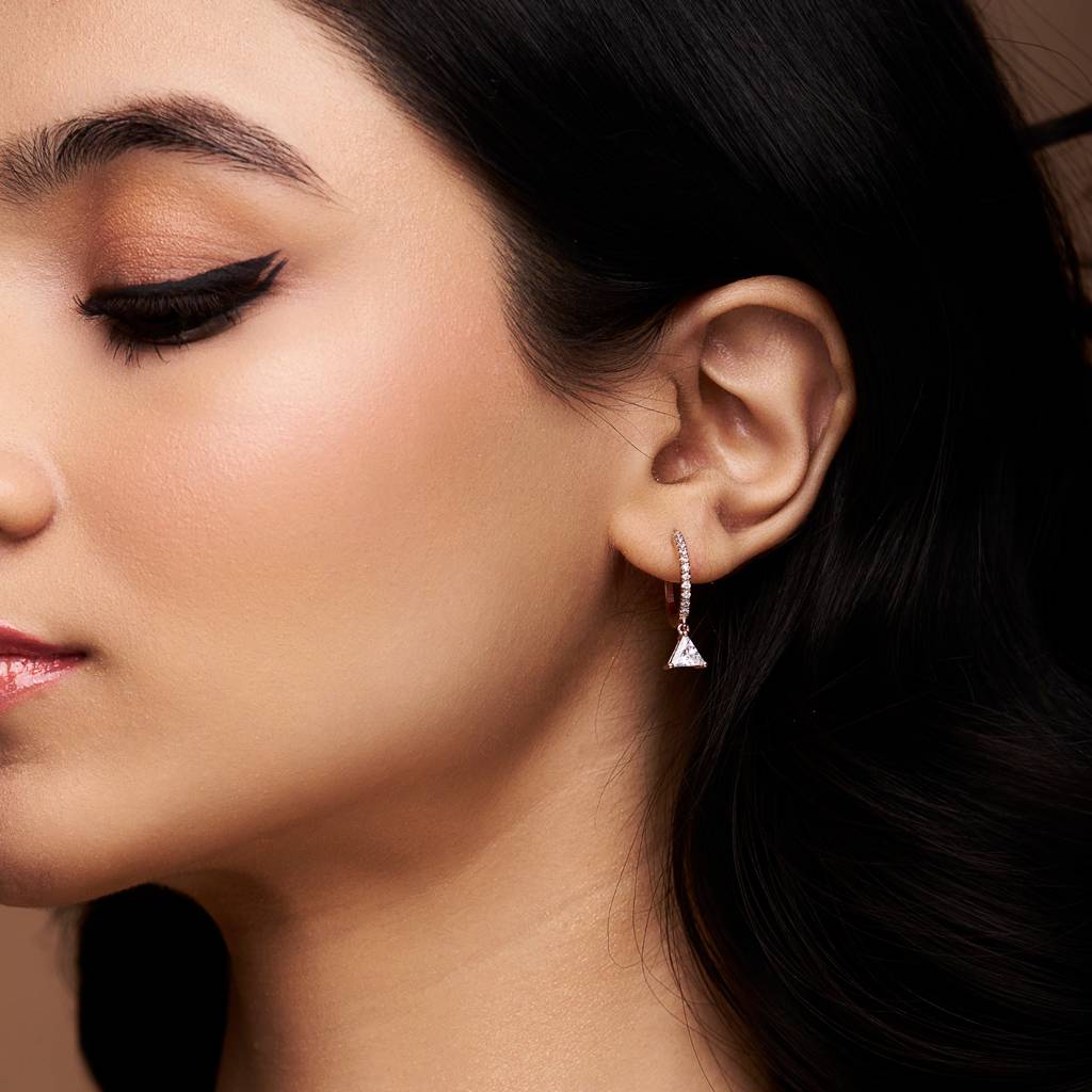 Triangle & Round Diamond Dangle Earring : KED0007-Silver