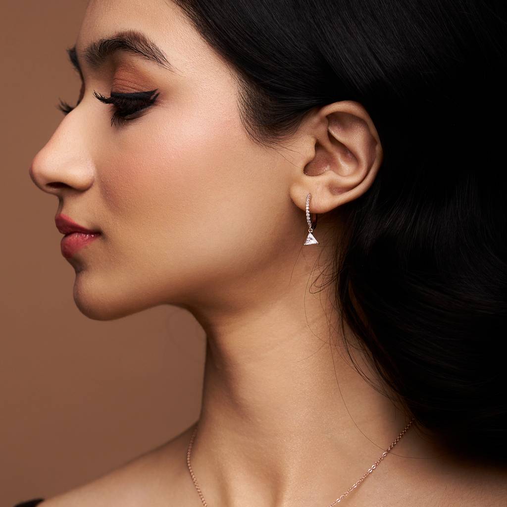 Triangle & Round Diamond Dangle Earring : KED0007-Silver