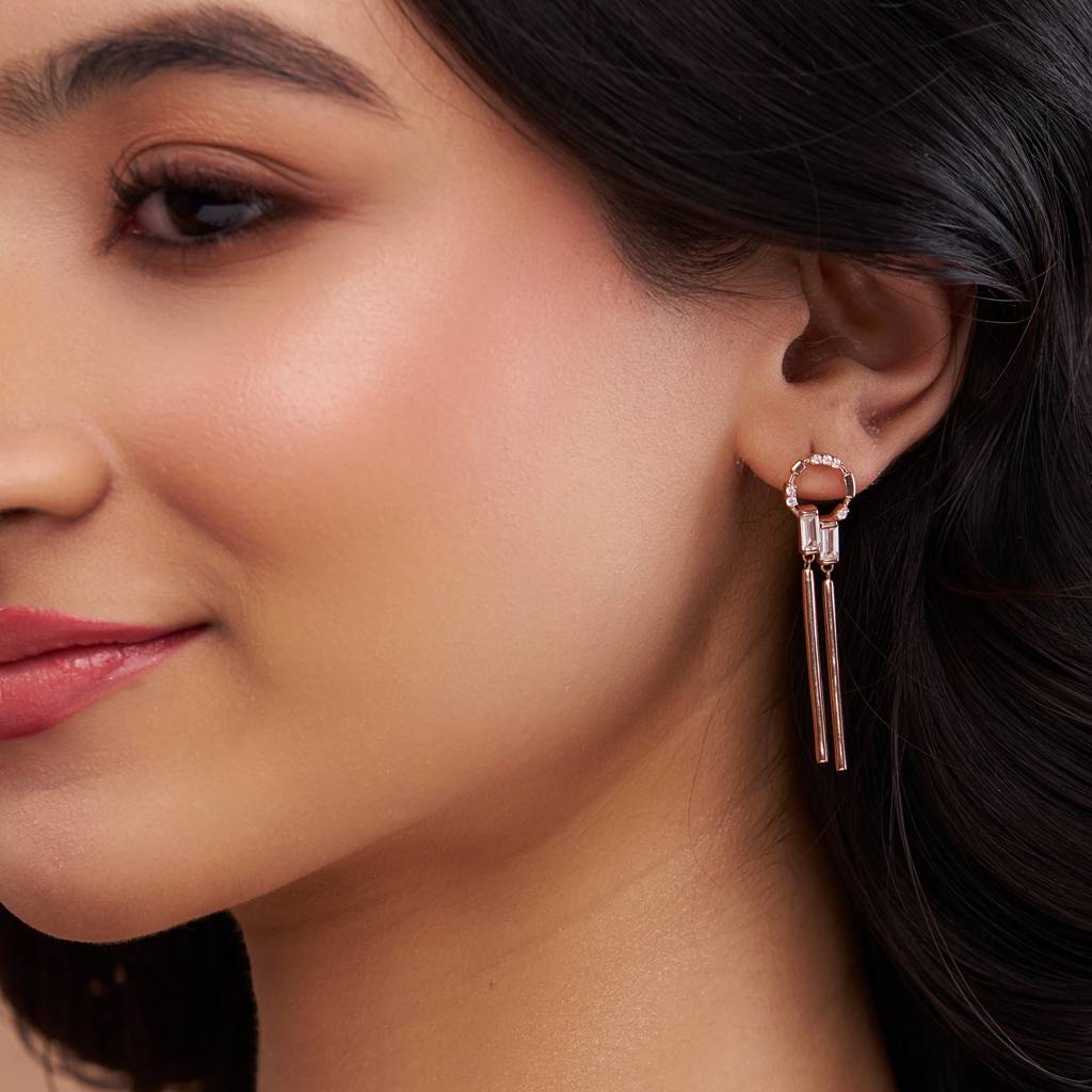 Link Baguette Drop Hoop Earring : KED0010-Silver