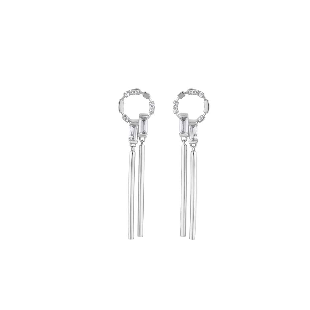 Link Baguette Drop Hoop Earring : KED0010-Silver