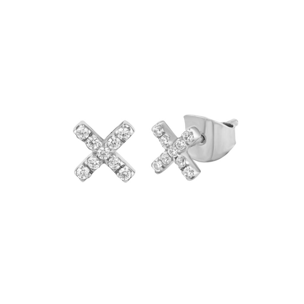 Diamond X Letter Earring : KEN0001-Silver