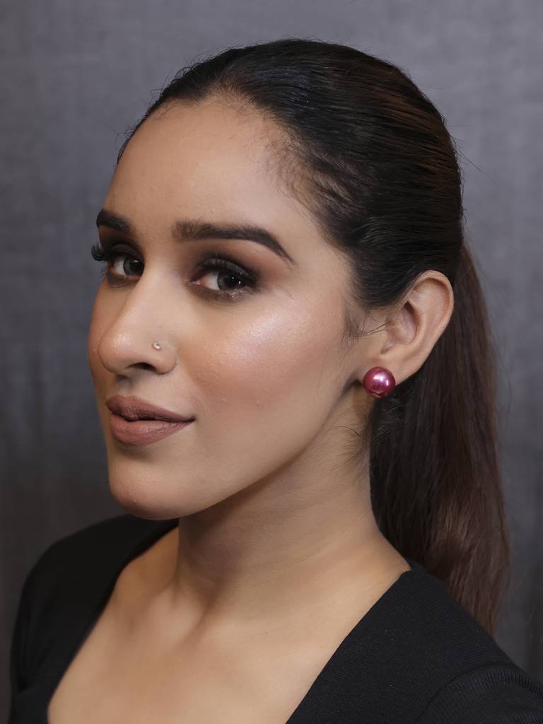 Wine Colour Pearl Stud Earrings : KER551