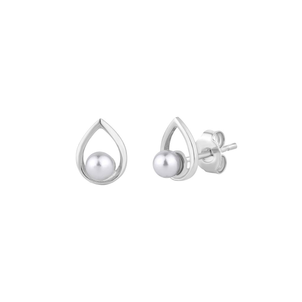Pear-Shaped Mother Of Pearl Stud : KES0002-Silver