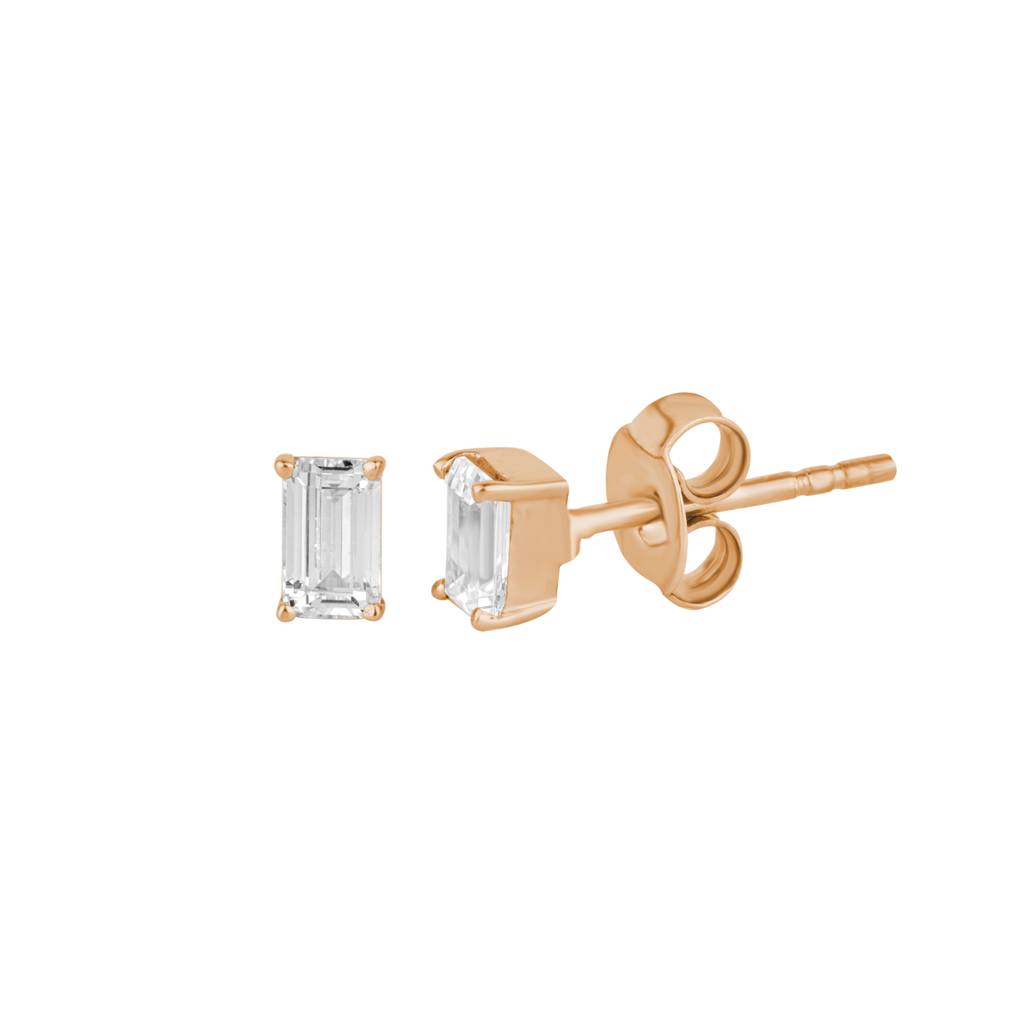 Emerald-Cut Sparkle Stud : KES0004-Rosegold