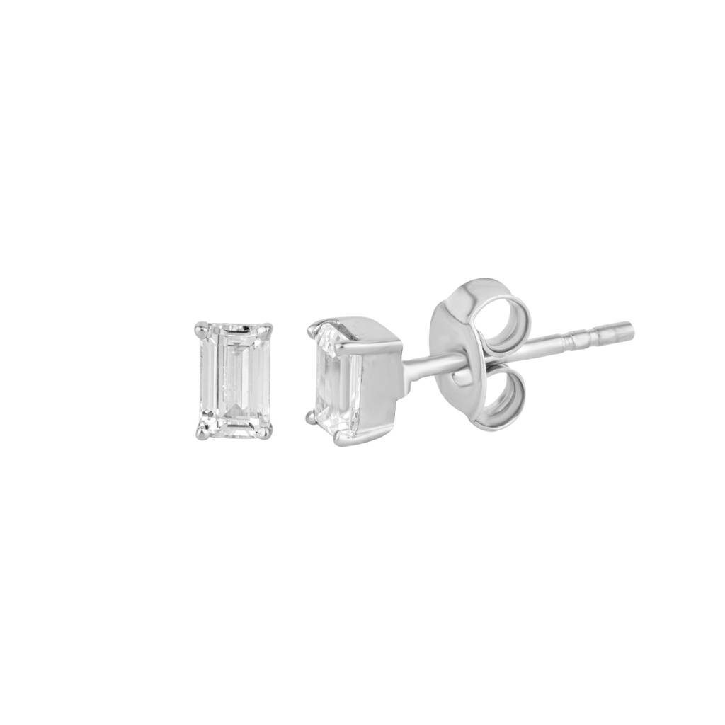 Emerald-Cut Sparkle Stud : KES0004-Silver