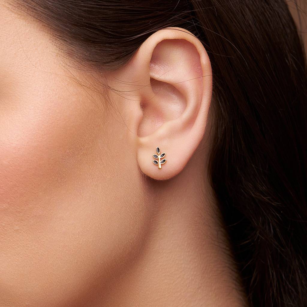 Leaf Style Enamel Stud : KES0010-RoseGold