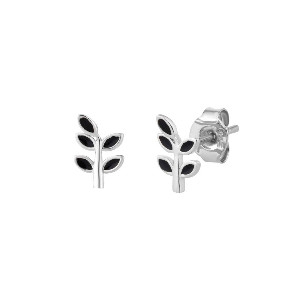 Leaf Style Enamel Stud : KES0010-Silver