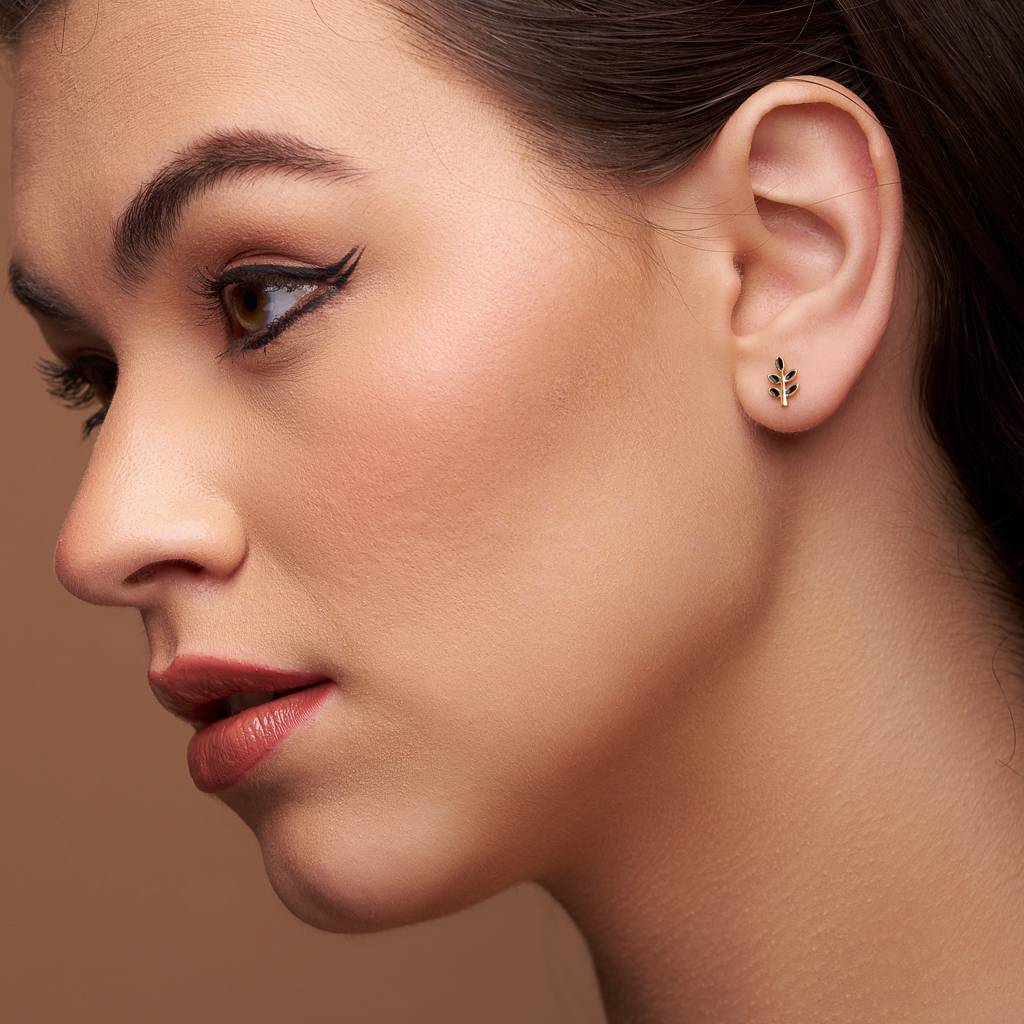 Leaf Style Enamel Stud : KES0010-Yellow