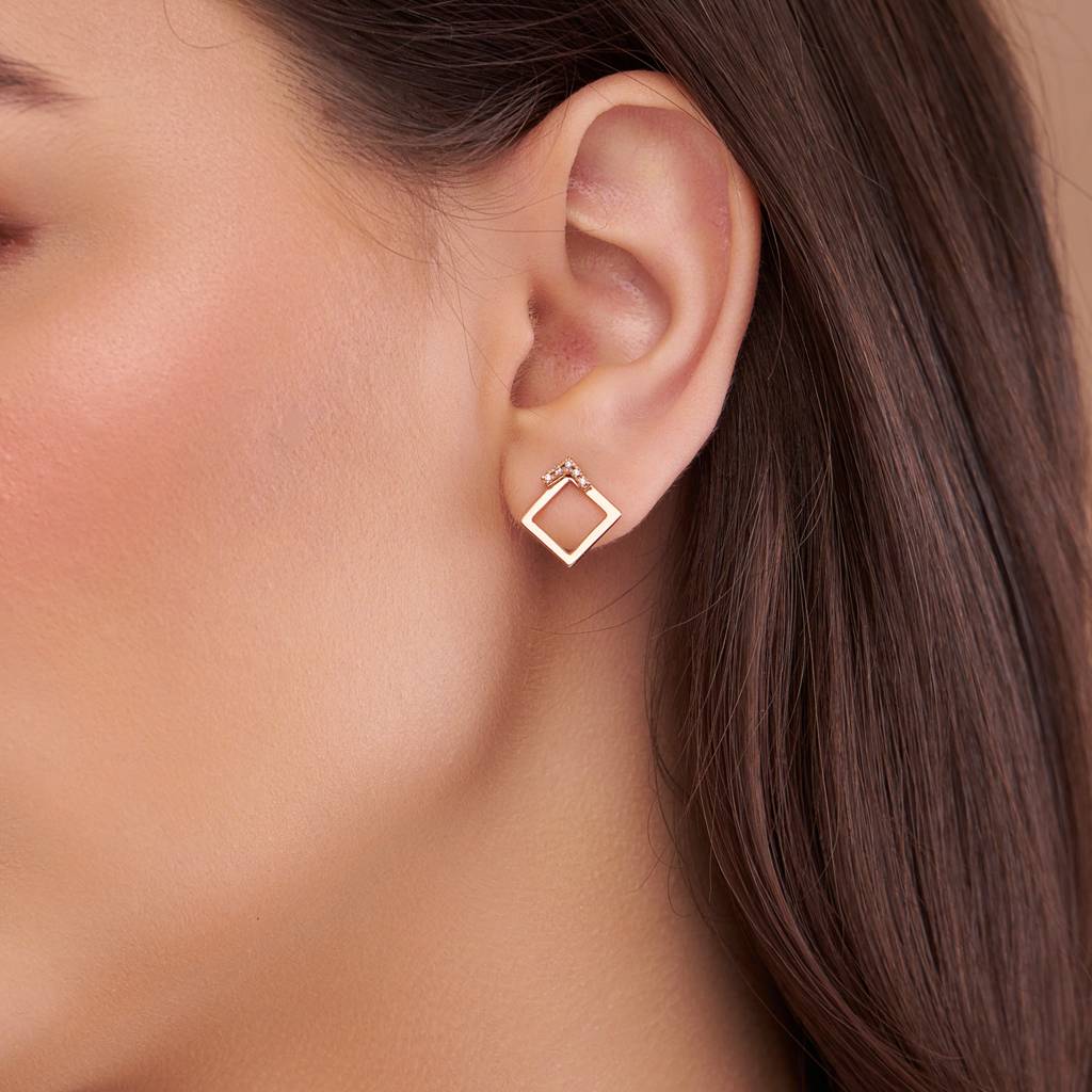 Diamond-Accented Square Earring : KES0011-Silver