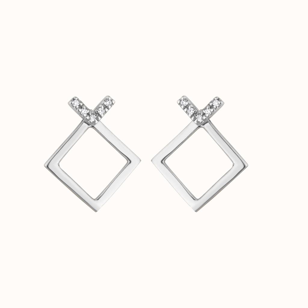 Diamond-Accented Square Earring : KES0011-Silver