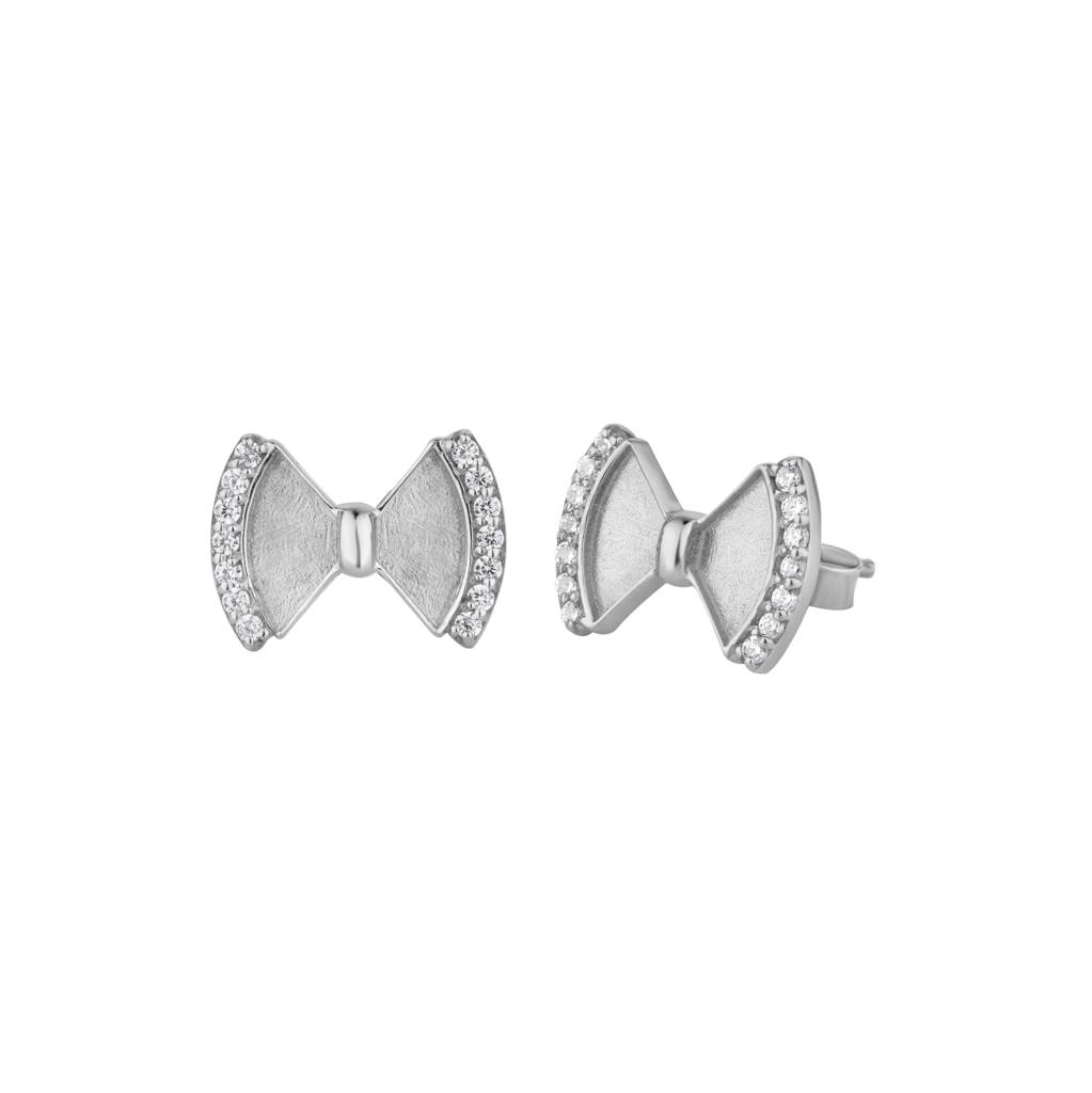 Black Enamel Bow Earring : KES0012-Silver