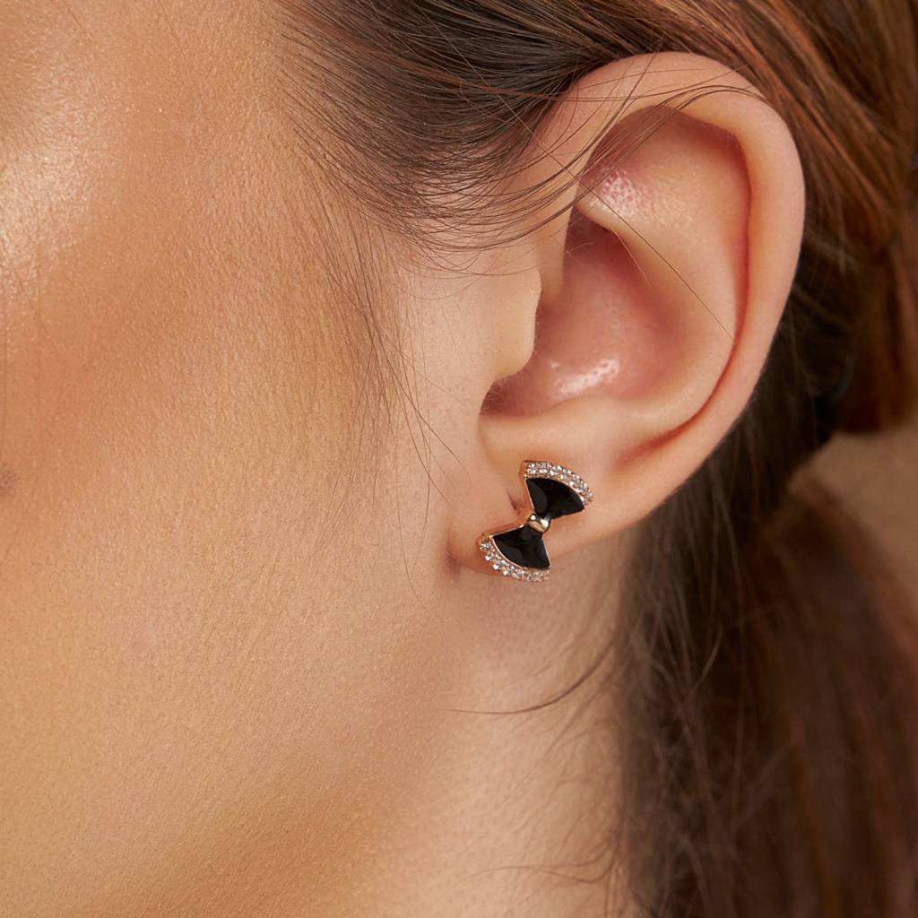 Black Enamel Bow Earring : KES0012-Yellow