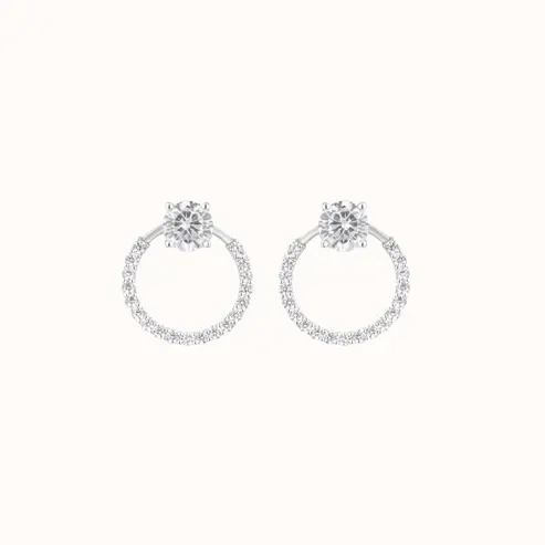 Circular Halo Diamond Earring : KES0013-Silver