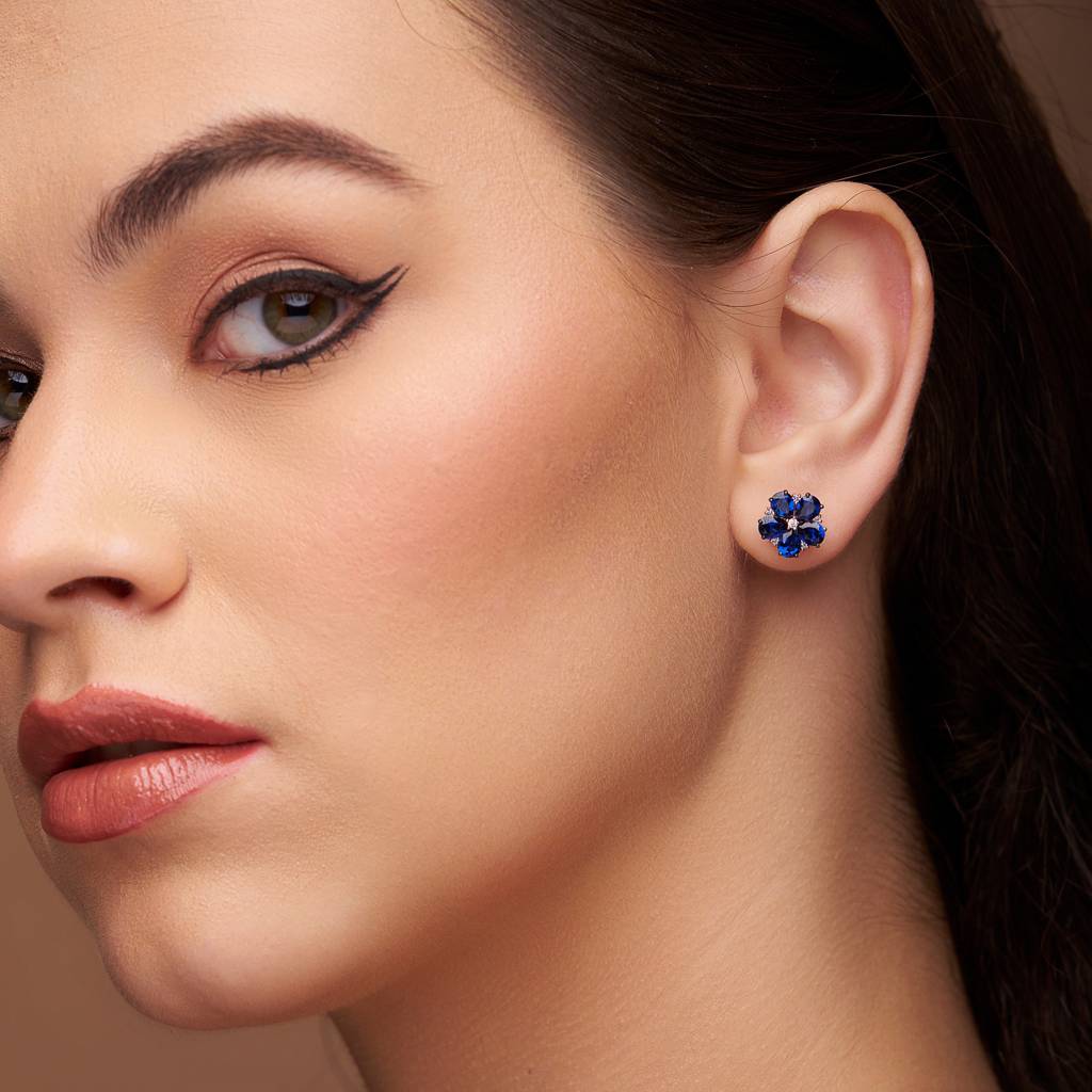 Pear Diamond Flower Earring : KES0014-Silver