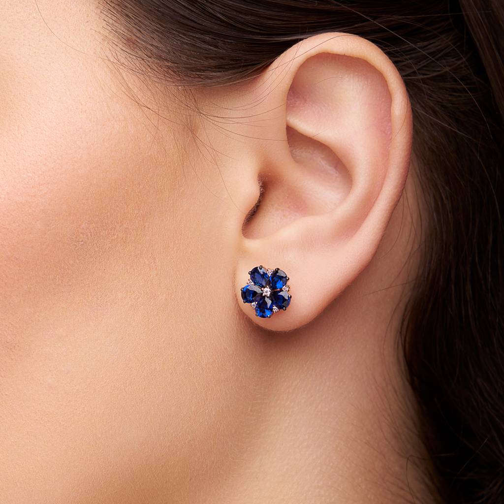 Pear Diamond Flower Earring : KES0014-Silver