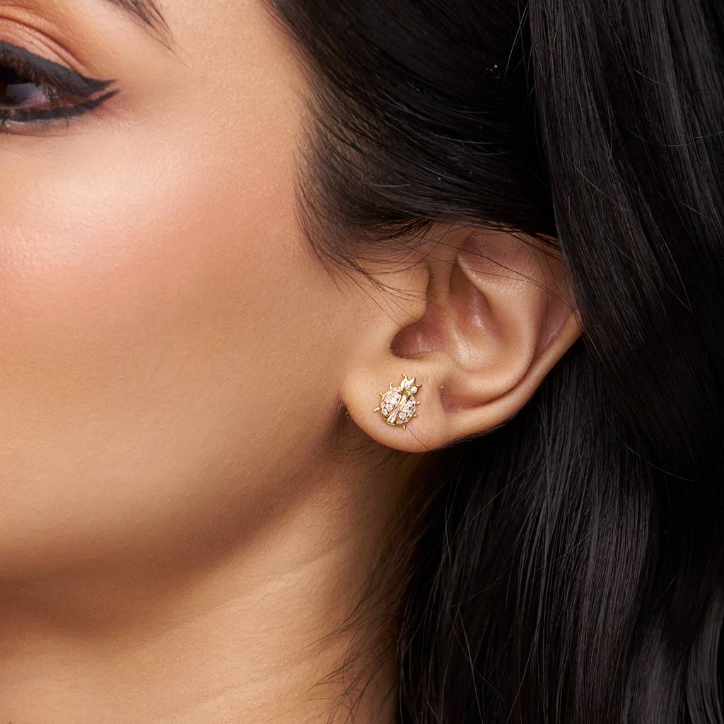 Elegant Ladybug Diamond Stud : KES0020-RoseGold