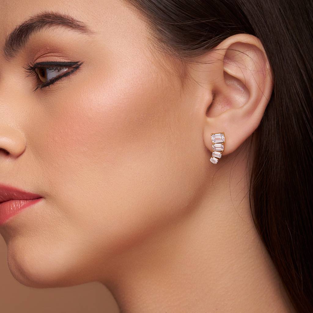Emerald Cut Diamond Earring : KES0024-RoseGold