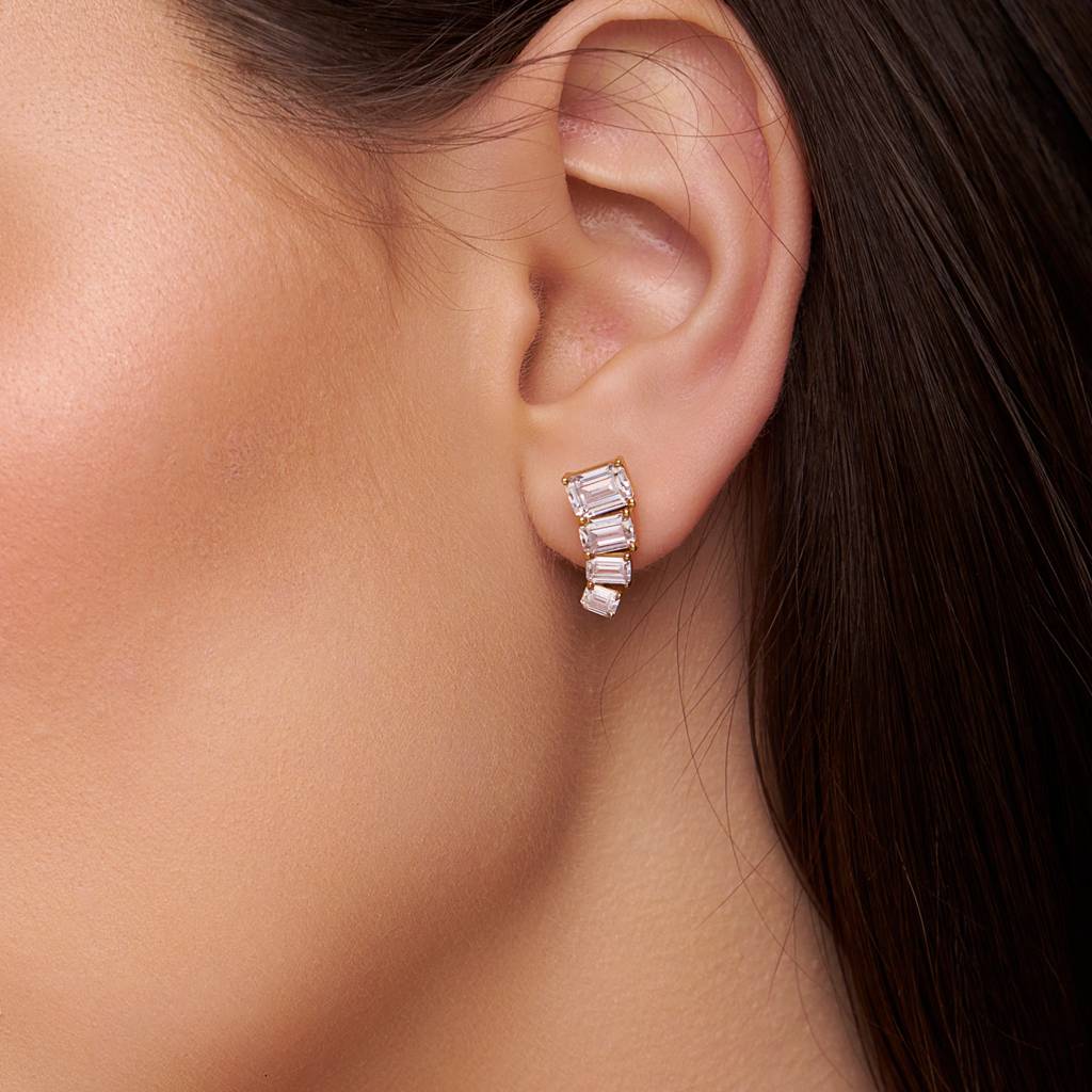 Emerald Cut Diamond Earring : KES0024-Yellow