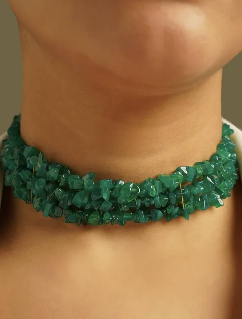 Green Onyx Semi Precious Gemstone Choker Necklace : KJ-CC-001