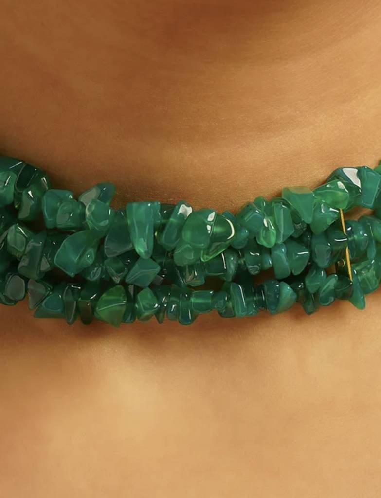 Green Onyx Semi Precious Gemstone Choker Necklace : KJ-CC-001