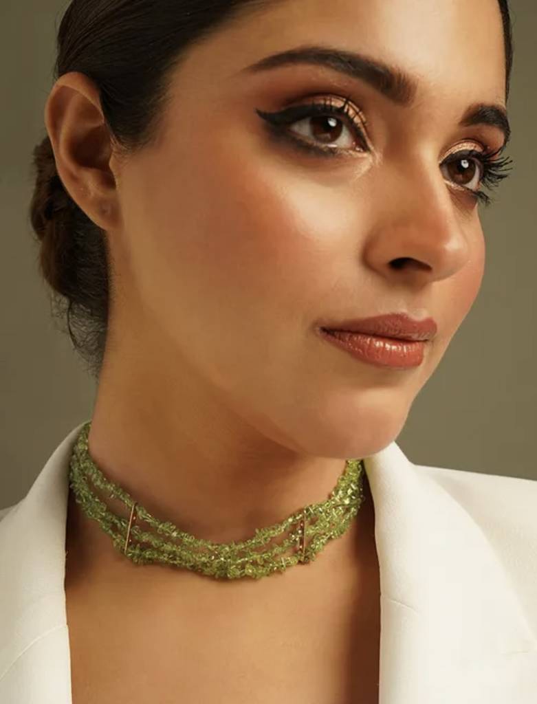 Green Peridot Semi Precious Gemstone Choker Necklace Green