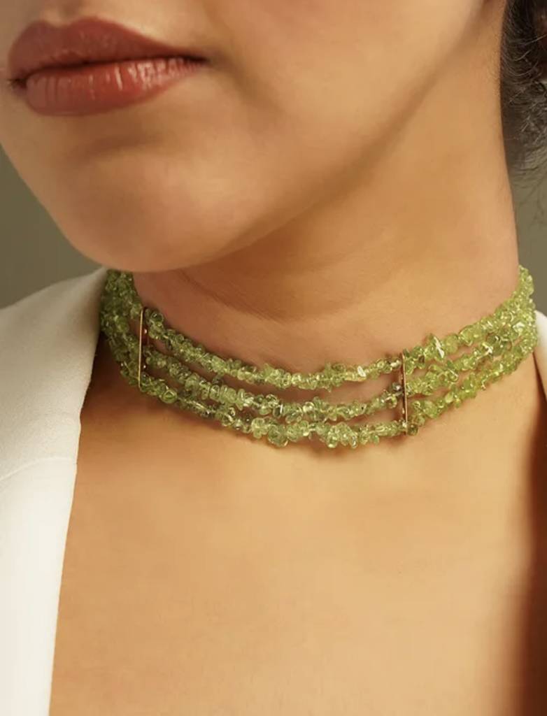 Green Peridot Semi Precious Gemstone Choker Necklace Green